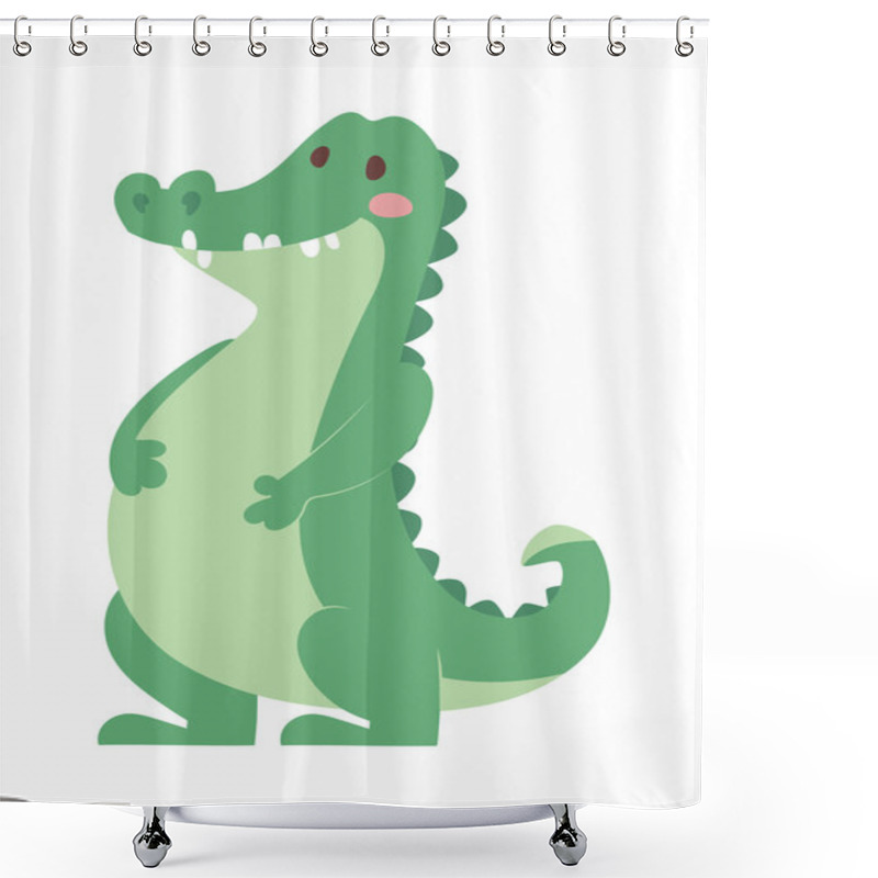 Personality  Cartoon Green Crocodile Reptile Flat Vector Illustration. Shower Curtains