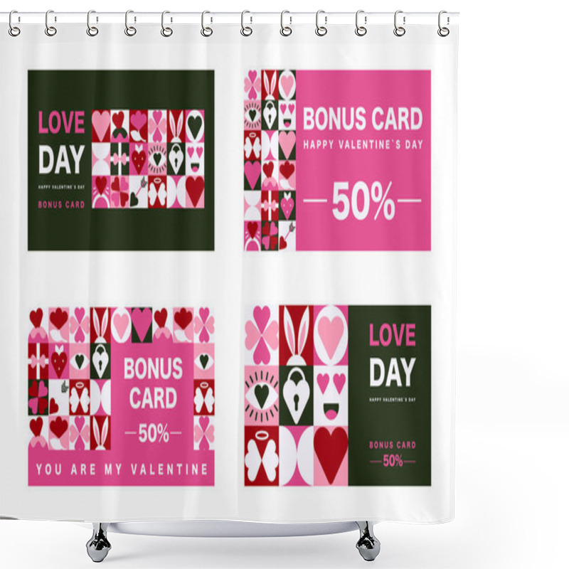 Personality  The Card Design Romantic Bauhaus Set With Abstract Seamless Patterns, Geometric Icons, And Modern Design For Holidays, Love Day Shower Curtains