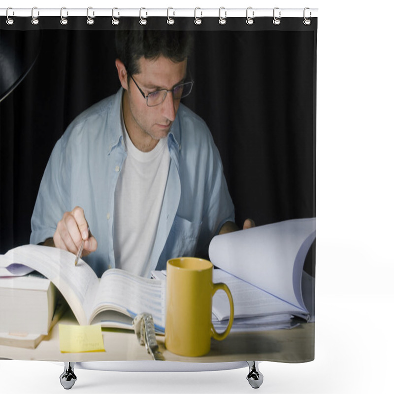 Personality  Young Man Studying At Night Shower Curtains