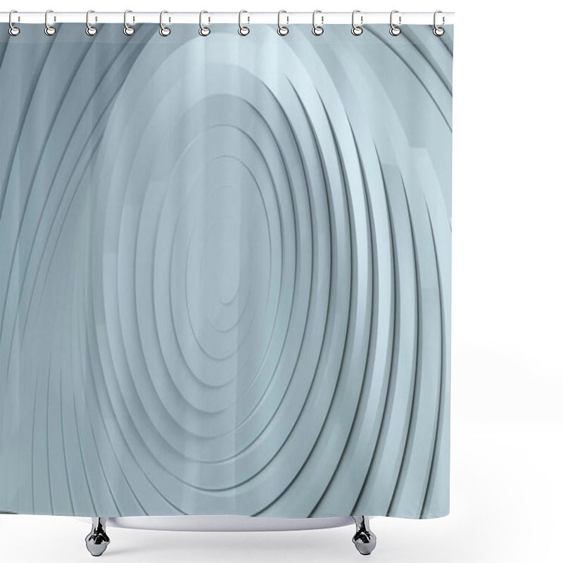 Personality  Abstract Pattern Of Circles With The Effect Of Displacement And Rotation. White Clean Rings Animation. Reflective Surface. Abstract Background For Business Presentation. 3d Illustration Shower Curtains