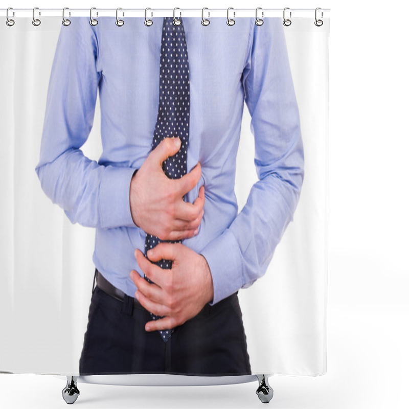 Personality  Businessman Suffering From Stomach Pain. Shower Curtains