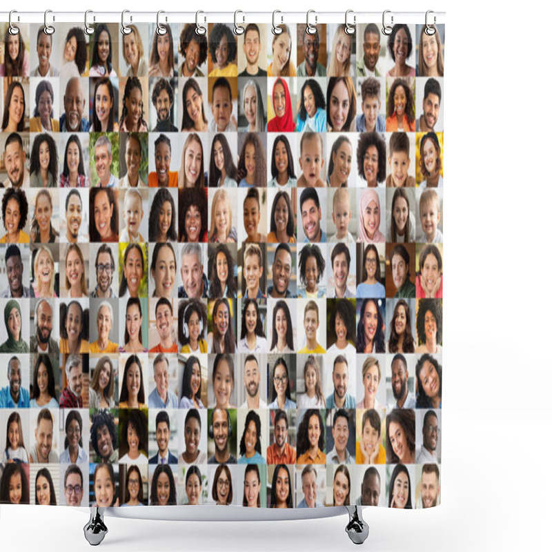 Personality  An Expressive Grid Of Diverse Faces Portraying A Spectrum Of Ethnicities, Gender, And Ages Showcasing Human Diversity In Society Shower Curtains