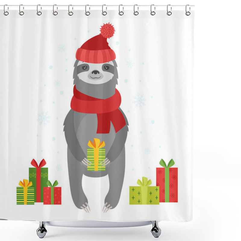 Personality  Cute Cartoon Sloth With Gifts Shower Curtains