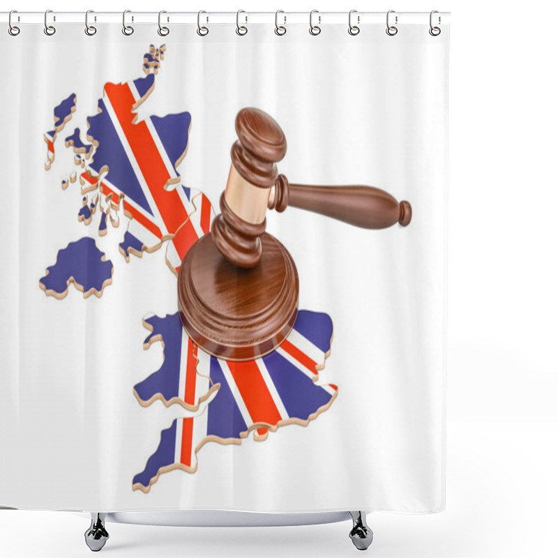 Personality  Wooden Gavel On Map Of United Kingdom, 3D Rendering Shower Curtains