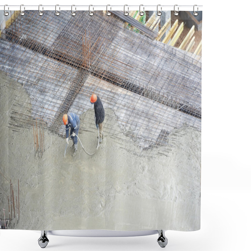 Personality  Builder Workers At Concrete Pouring Work Shower Curtains