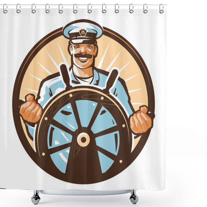 Personality  Ship Captain Vector Logo. Cruise, Journey, Tour, Trip Or Travel Icon Shower Curtains