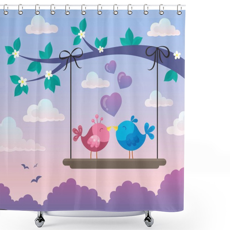 Personality  Valentine Birds On Board Below Branch 2 Shower Curtains