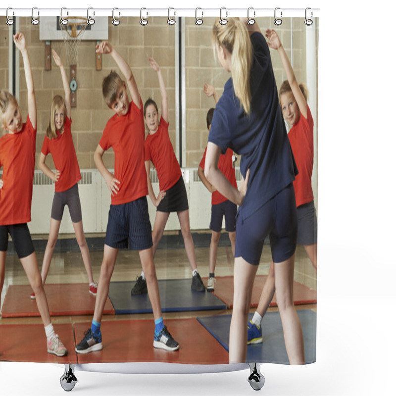 Personality  Teacher Taking Exercise Class In School Gym Shower Curtains