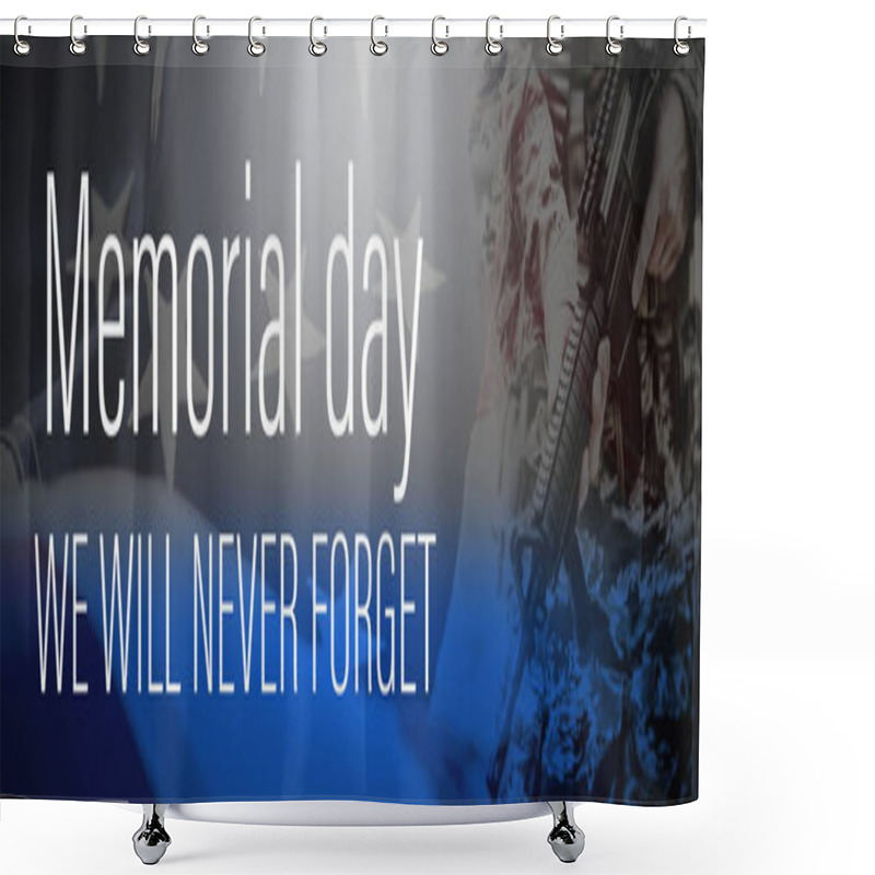 Personality  Digital Title For Memorial Day Against Close-up Of American Flag Shower Curtains