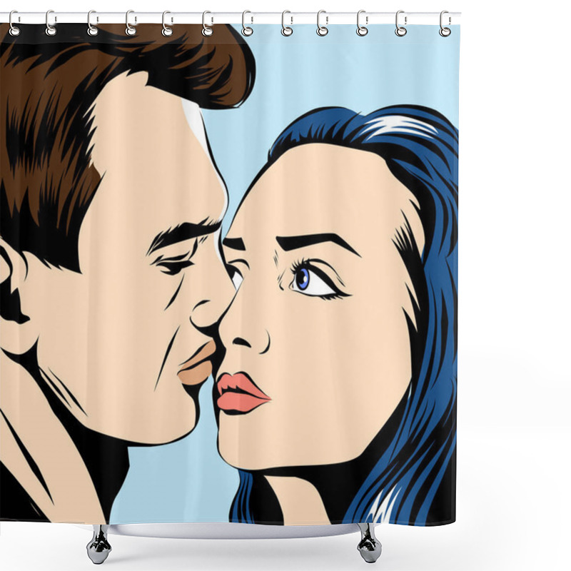 Personality  Kissing Couple Pop Art Style Vector Illustration. Shower Curtains