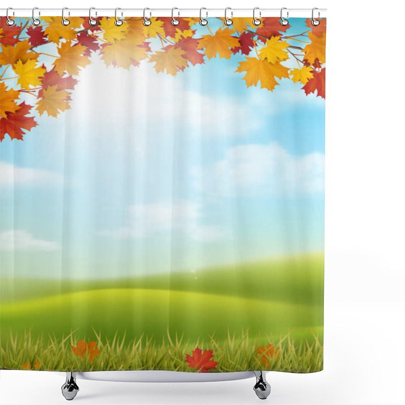 Personality  Autumn Landscape Grass Hill Maple Branch Shower Curtains