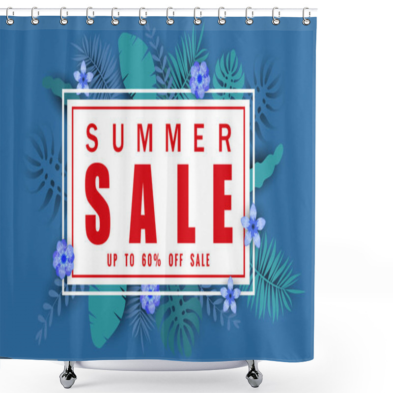 Personality  Summer Sale Banner Template For Seasonal Sales With Tropical Leaves Background, Color Exotic Floral Design Banner, Flyer, Invitation, Poster, Web Site Or Greeting Card. Paper Cut Style, Vector Shower Curtains