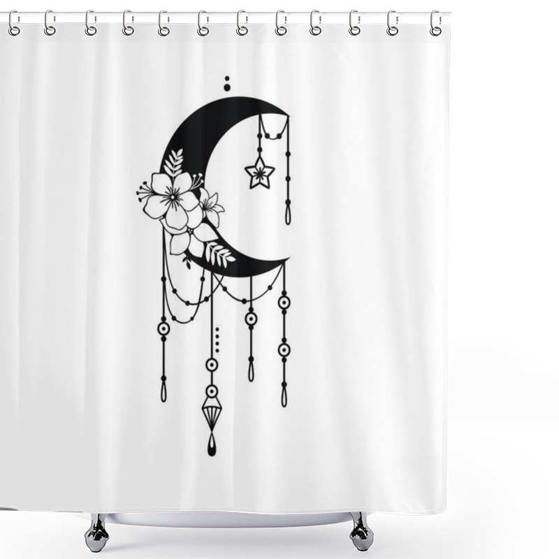 Personality  Crescent Moon Floral Style, Moon Decoration Element Shower Curtains