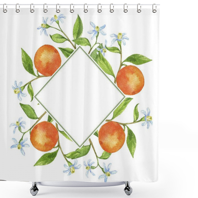 Personality  Background With Fruit Tree Branches, Flowers, Leaves And Oranges Shower Curtains