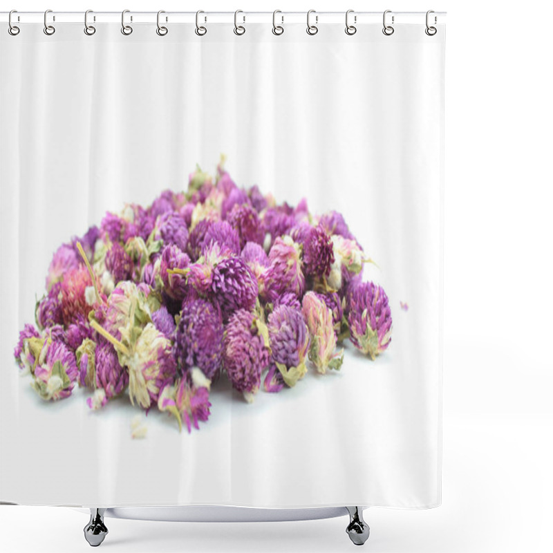 Personality  Dried Gomphrena Flowers On White Background Shower Curtains