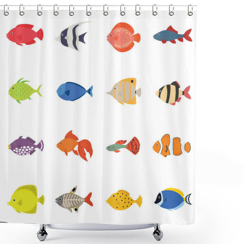 Personality  Cute Fish Vector Illustration Icons Set. Tropical Fish, Sea Fish, Aquarium Fish Set Isolated On White Background. Shower Curtains