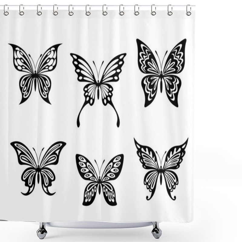 Personality  Black Butterfly Tattoos And Silhouettes Shower Curtains