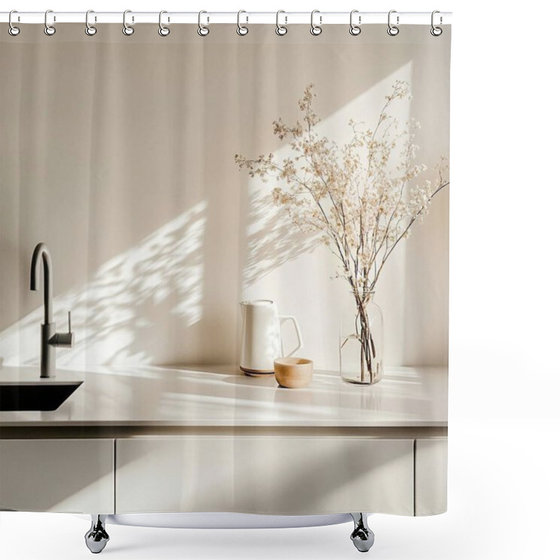 Personality  A Serene Kitchen Scene Featuring A Delicate Vase Of Dried Flowers. Shower Curtains