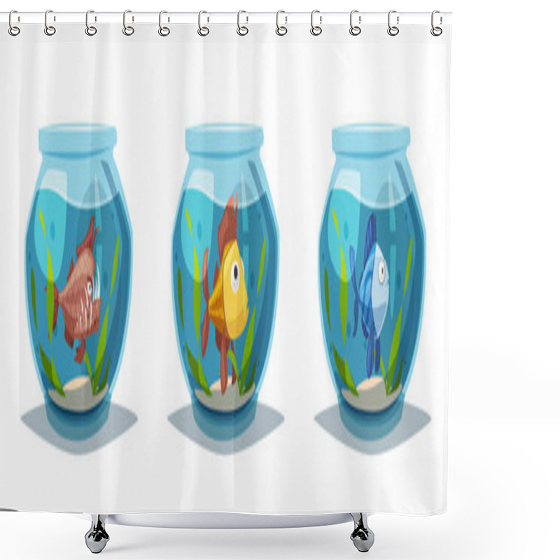 Personality  Aquarium With Clear Water. Cartoon Vector Illustration Shower Curtains