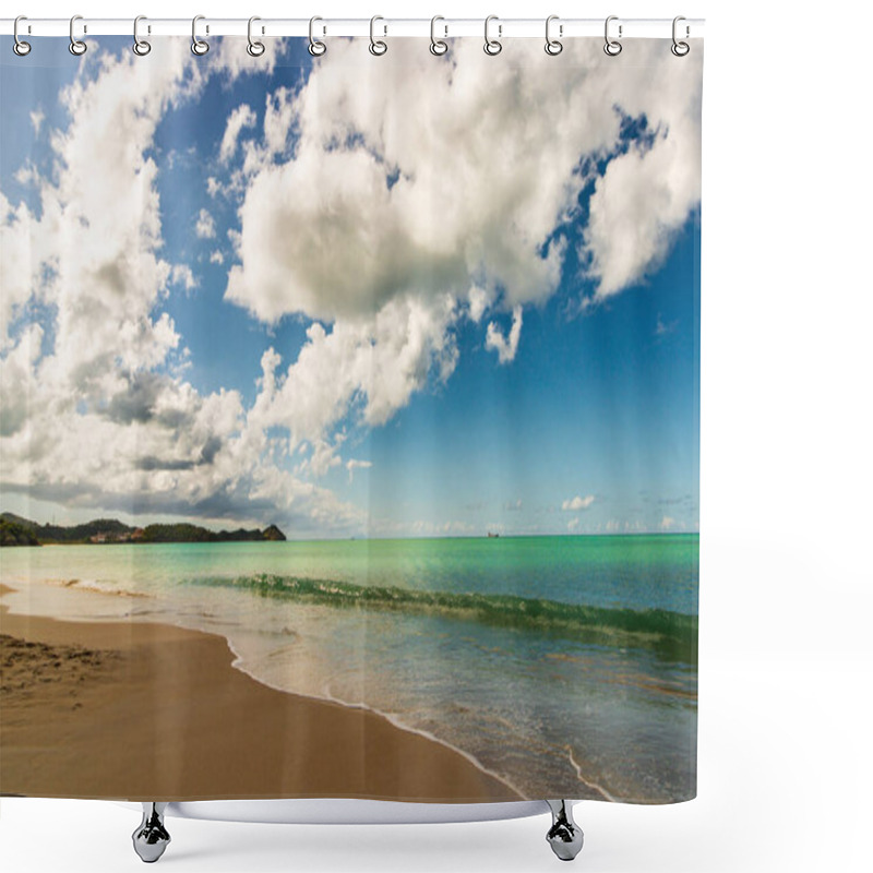 Personality  Caribbean Beach With White Sand, Deep Blue Sky And Turquoise Water Shower Curtains