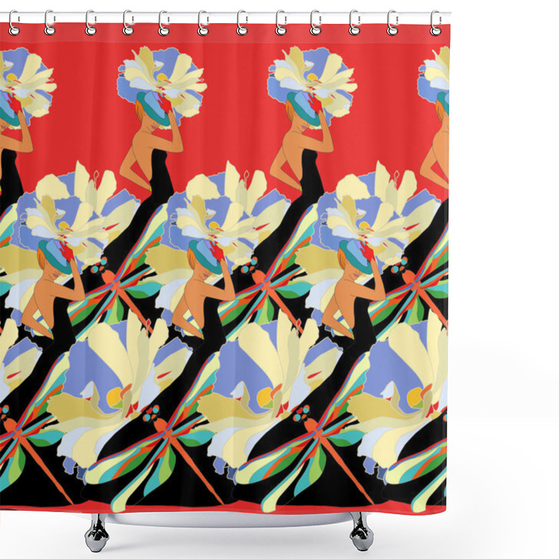 Personality  Women Floral Clothing Collection,  Abstract Ornament Shower Curtains