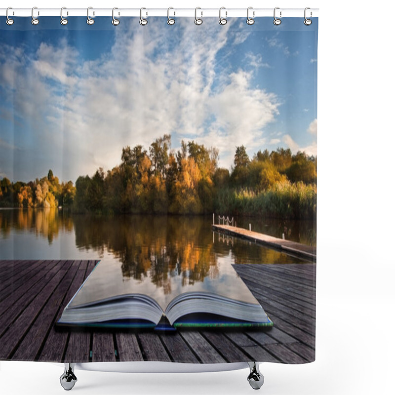 Personality  Beautiful Sunset Over Autumn Fall Lake With Crystal Clear Reflec Shower Curtains