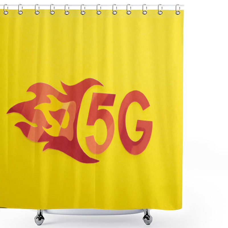 Personality  Top View Of Red 5g With Flame Lettering On Yellow Background Shower Curtains