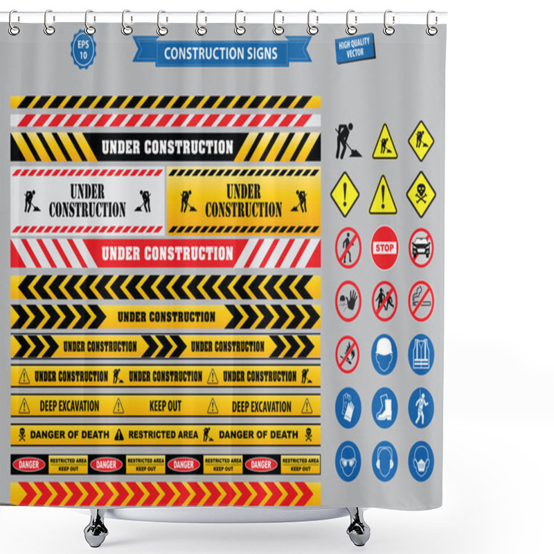 Personality  Set Of Construction Sign Shower Curtains