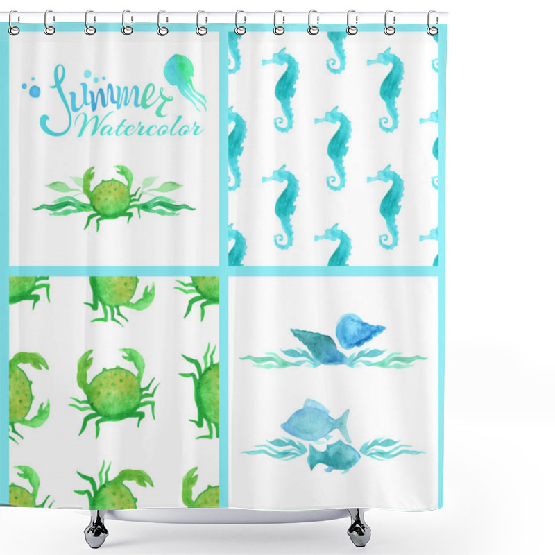 Personality  Set Of Watercolour Marine Seamless Patterns, Shower Curtains