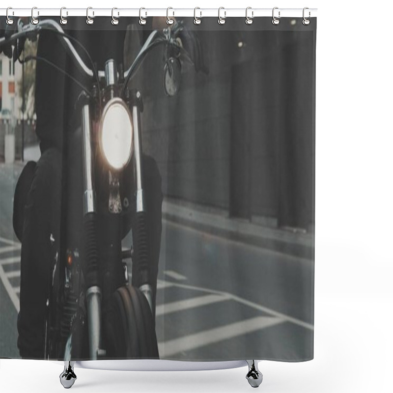 Personality  Biker Riding On Motorcycle In City Shower Curtains