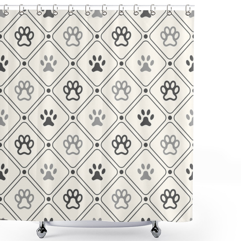 Personality  Seamless Animal Pattern Of Paw Footprint In Frame And Polka Dot. Shower Curtains