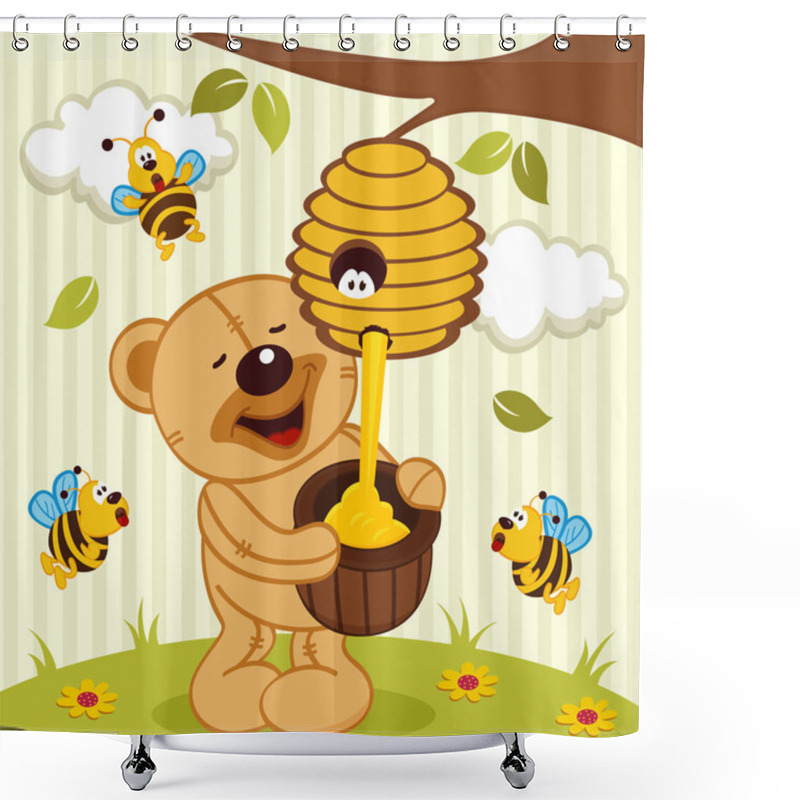 Personality  Teddy Bear Takes Honey Bees Shower Curtains