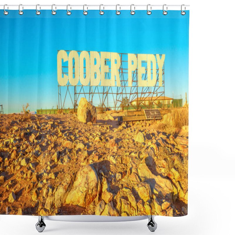 Personality  Coober Pedy Wellcome Sign At Sunset Shower Curtains