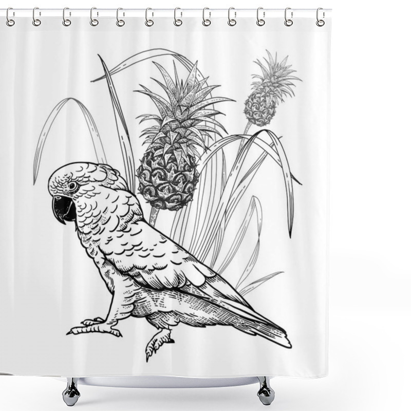 Personality  Tropical Decoration. Parrot And Pineapple Shower Curtains