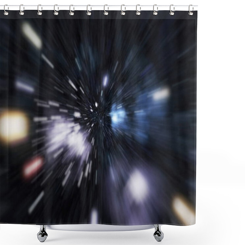 Personality  Abstract Of Warp Or Hyperspace Motion In Blue Star Trail. Shower Curtains