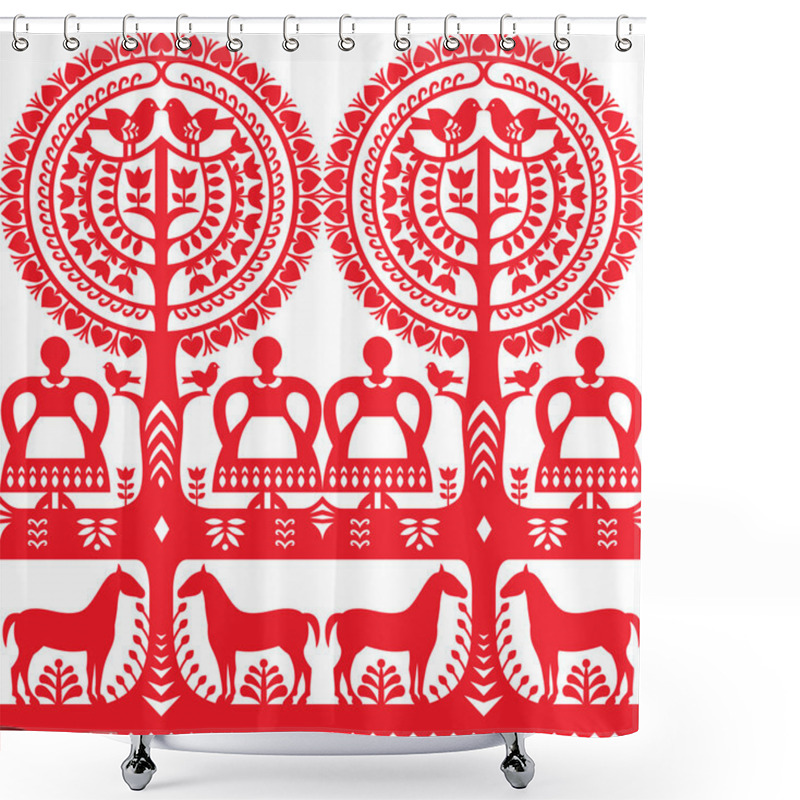 Personality  Seamless Polish Folk Art Pattern Wycinanki Kurpiowskie - Kurpie Papercuts Shower Curtains