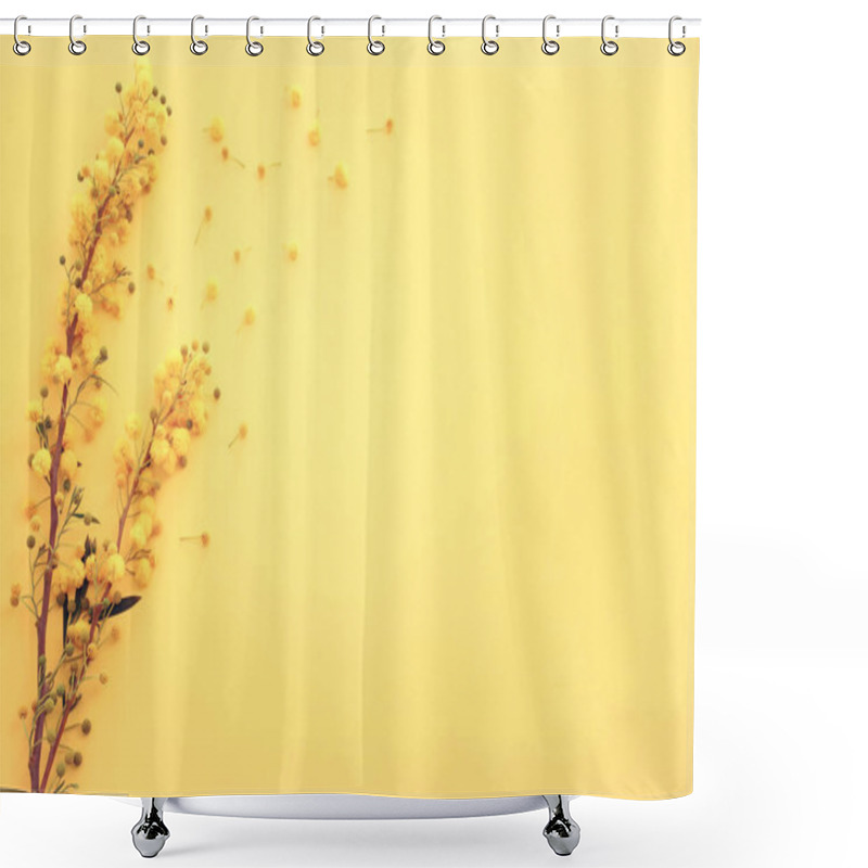 Personality  Top View Image Of Spring Yellow Mimosa Flowers Composition Background Shower Curtains