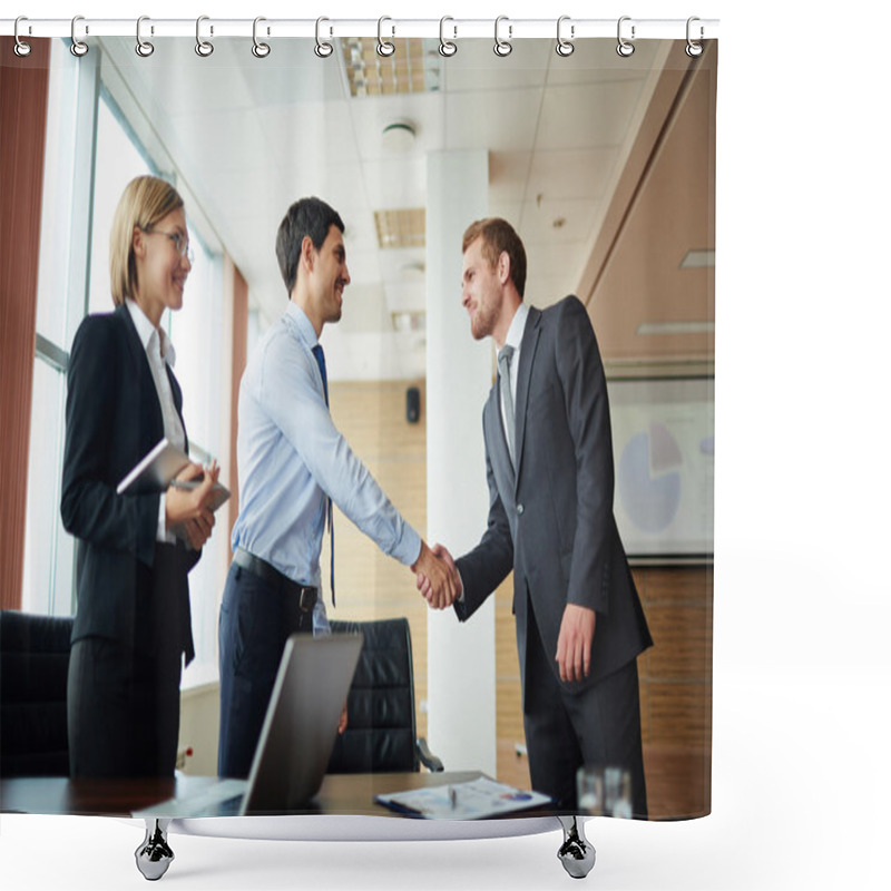 Personality  Business People Shaking Hands In Office  Shower Curtains