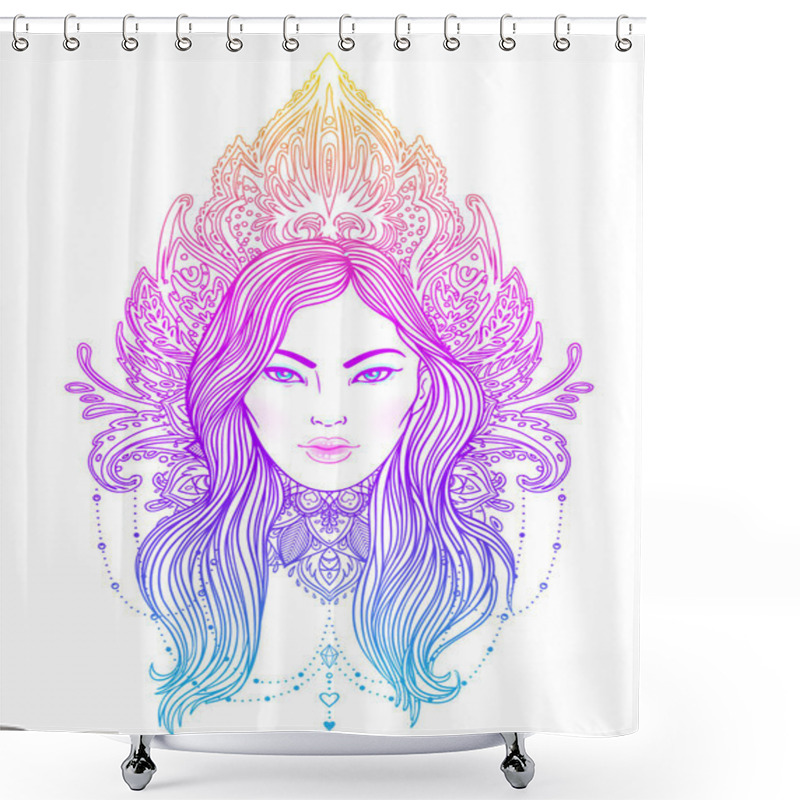 Personality  Tribal Fusion Boho Diva. Beautiful Asian Divine Girl With Ornate Shower Curtains