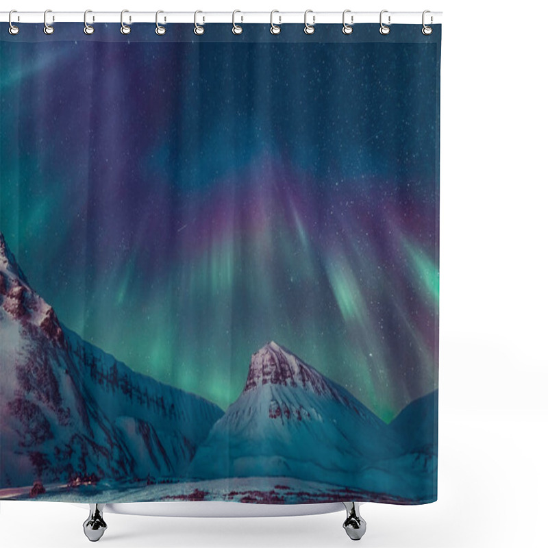 Personality  The Polar Arctic Northern Lights Hunting Aurora Borealis Sky Star In Norway Travel Photographer  Svalbard In Longyearbyen City The Moon Mountains Shower Curtains