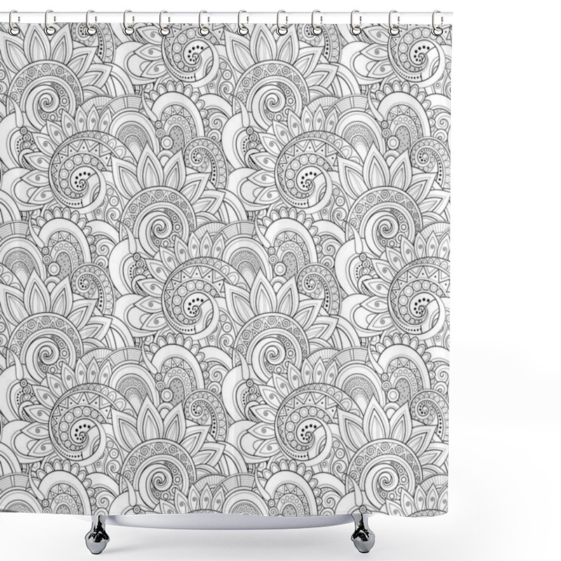 Personality  Monochrome Seamless Pattern With Floral Motifs, Vector, Illustration Shower Curtains