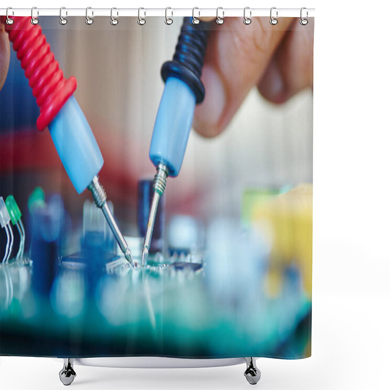 Personality  Man Working In Electronic Laboratory Shower Curtains