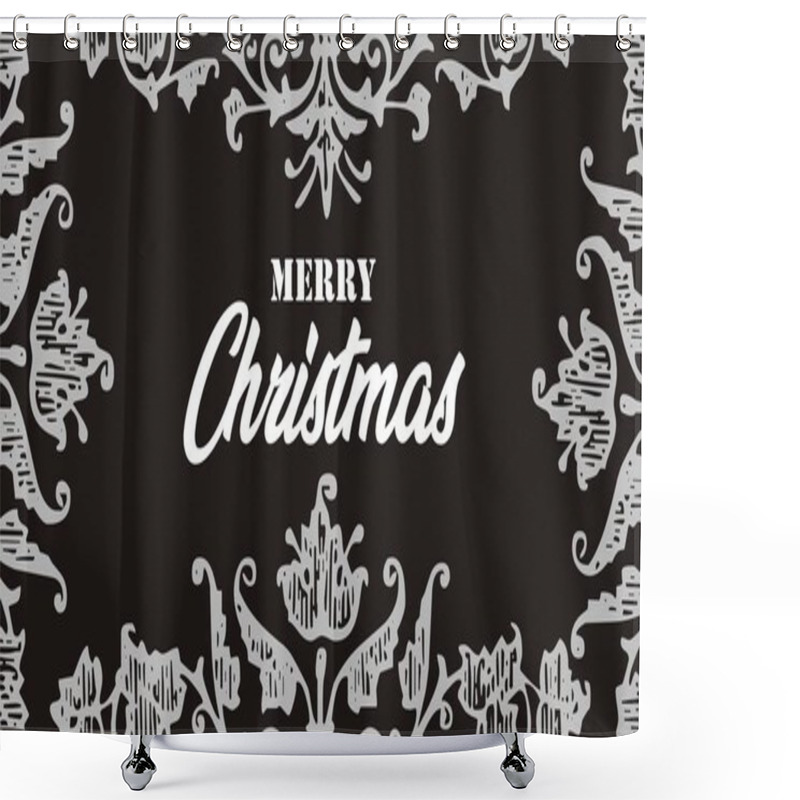 Personality  Merry Christmas Greeting Card, Vector Illustration In Black And White Shower Curtains