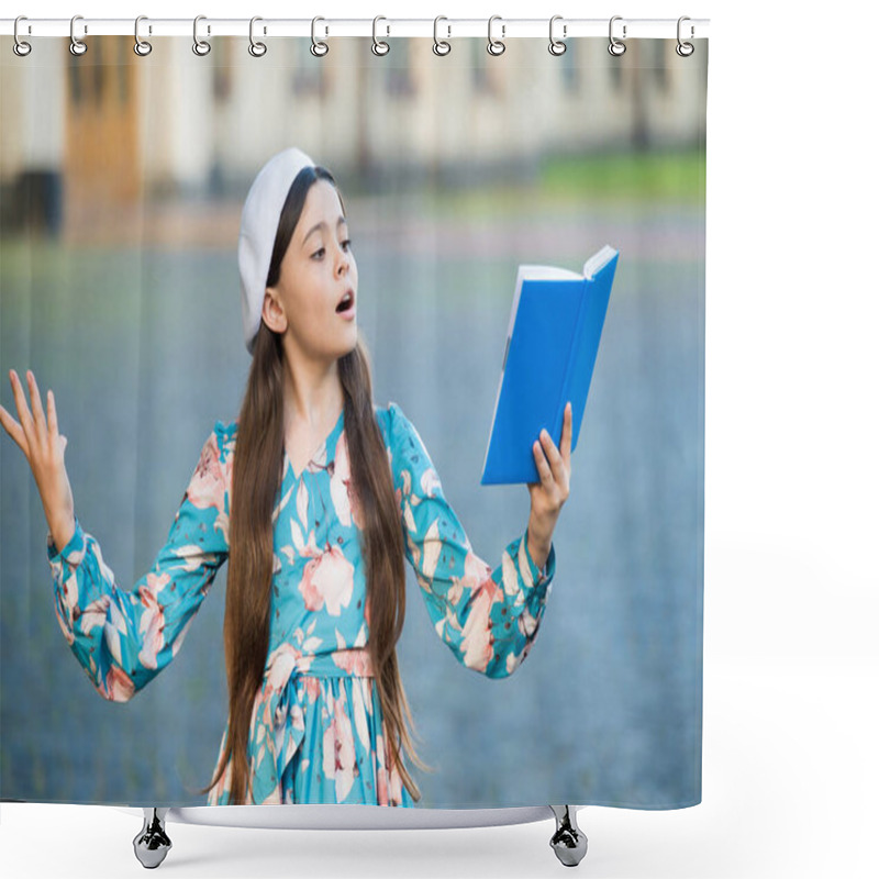 Personality  Girl Student Reading Book Outdoors, Recite Poetry Concept Shower Curtains