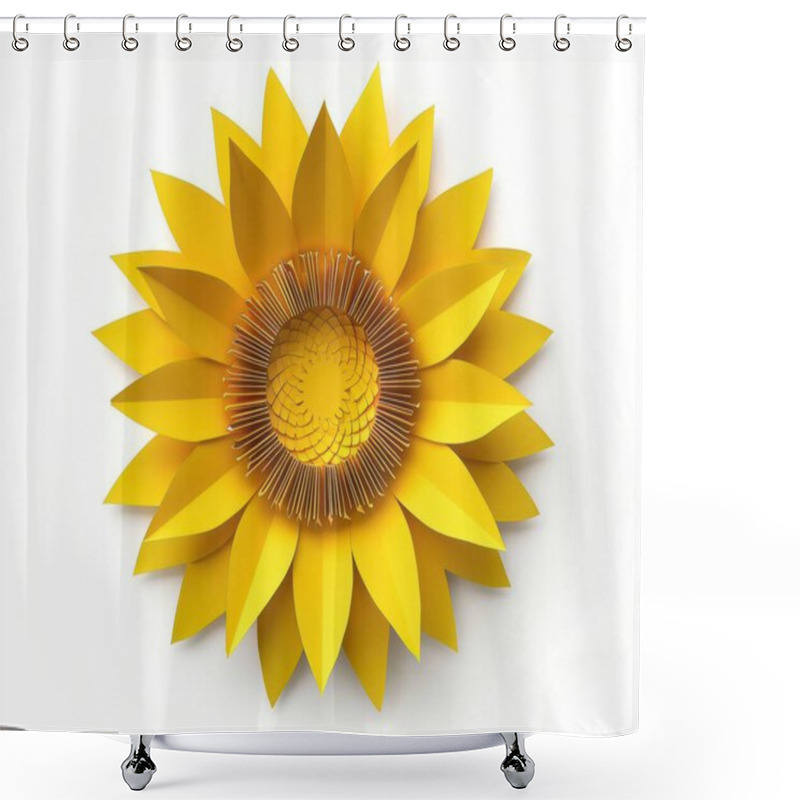 Personality  Vibrant Yellow Paper Sunflower With Intricate Petal Details Against A Clean Background. Shower Curtains