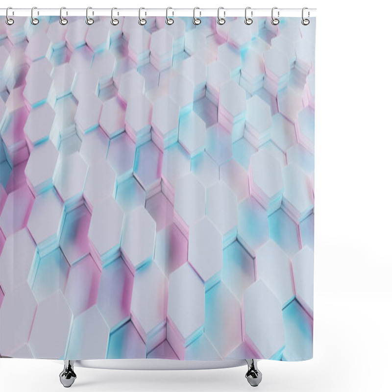 Personality  White Blue And Pink Abstract Hexagons Background Pattern 3D Rendering Shower Curtains