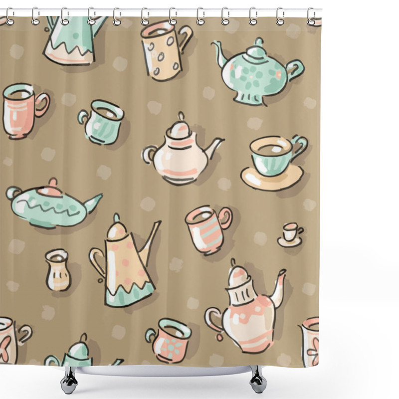 Personality  Vector Seamless Pattern With Teapots, Cups And Coffee Pots Shower Curtains