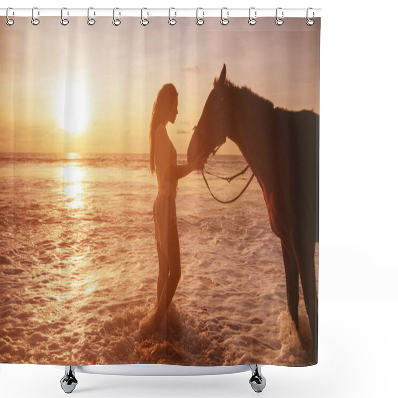 Personality  Portrait Of The Pretty Lady With A Horse Shower Curtains