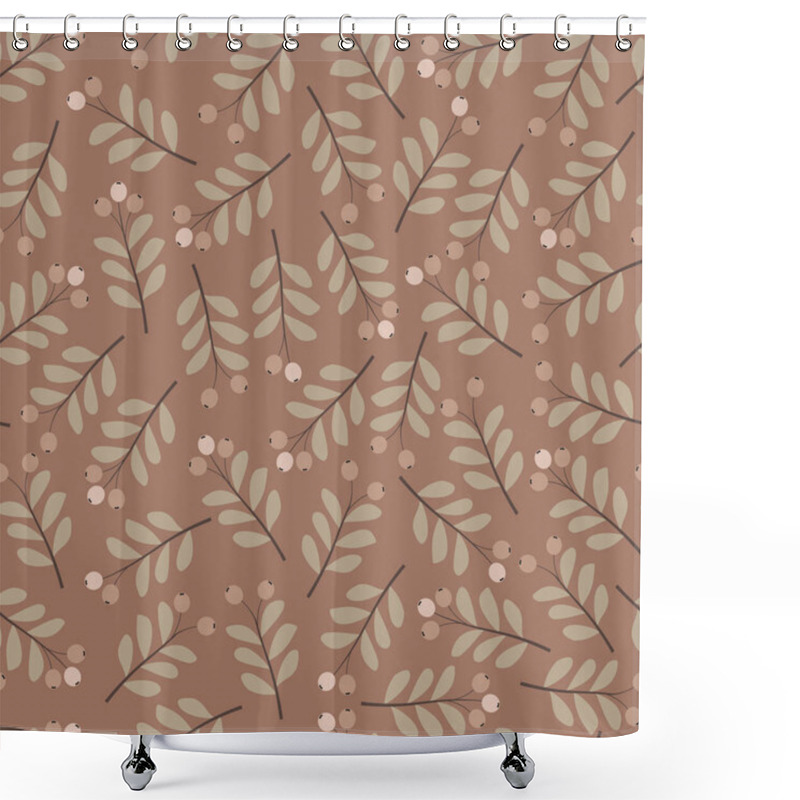 Personality  Floral Seamless Pattern. Allover Print Foliage Surface Design Of Monochromatic Leaves And Berries Shower Curtains