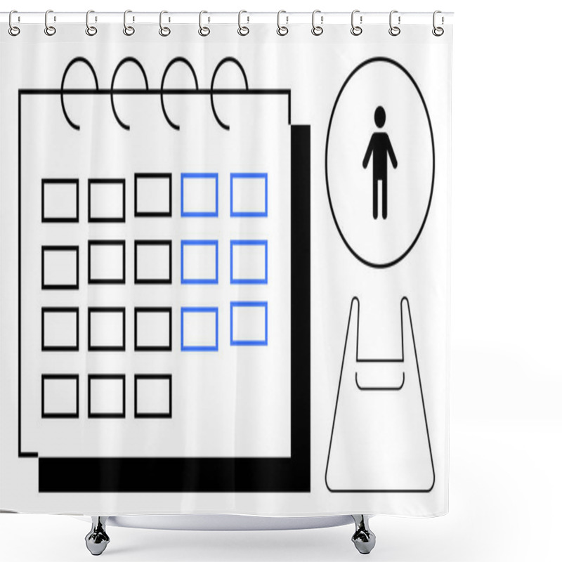 Personality  Calendar Pages With A Layer Effect, Highlighted User Icon, And Document Outline. Ideal For Scheduling, Organization, Productivity, HR Management, Job Assignment, Project Planning Abstract Line Flat Shower Curtains